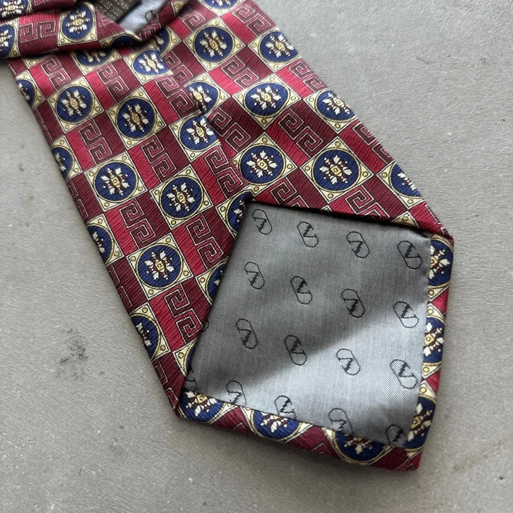Valentino Silk Necktie Made In Italy - Red Blue Yellow Tie Geometric Abstract